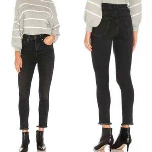 FREE People Sz 26 Raw High Rise Cropped Jegging Jeans Wash Black OB921667